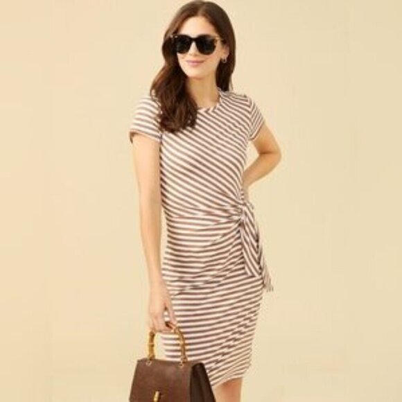 J. McLaughlin Dresses & Skirts - J. McLaughlin Elora Dress in Bangle Stripe Brown/White Catalina Cloth